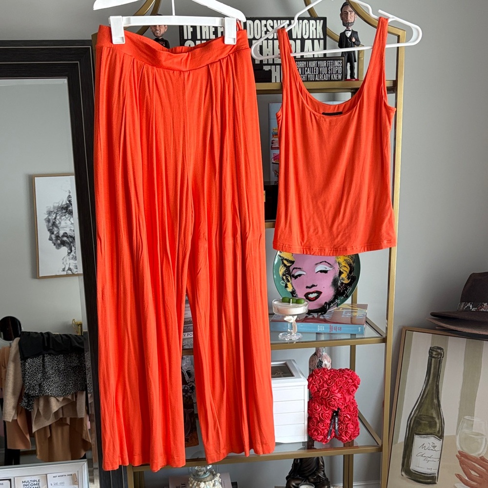 Price Cut! JLUXLABEL Vibrant Orange Wide-Leg Pants and Tank Set